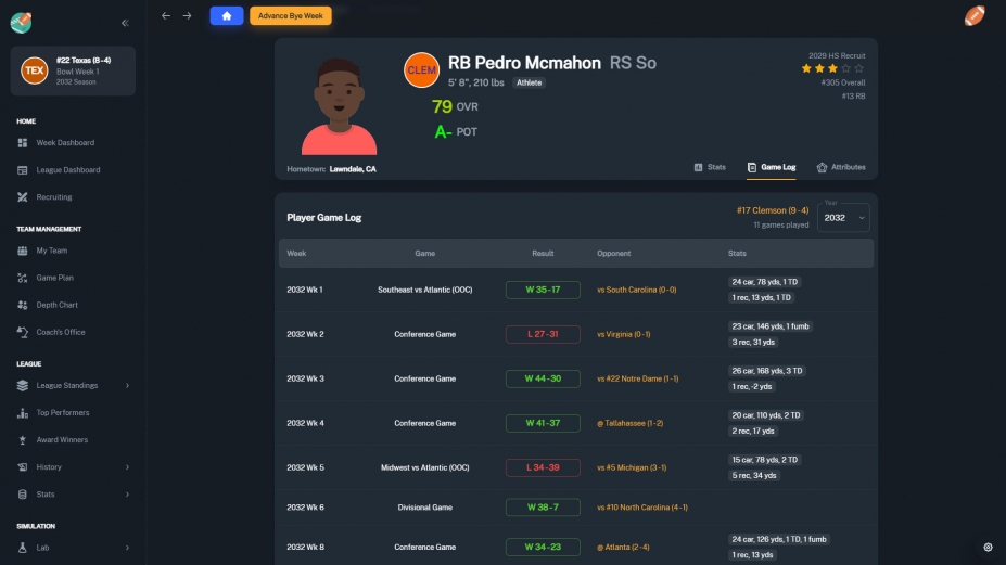 《橄榄球教练：大学时代》游戏截图