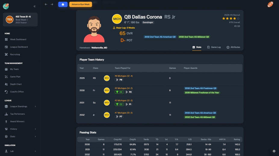 《橄榄球教练：大学时代》游戏截图