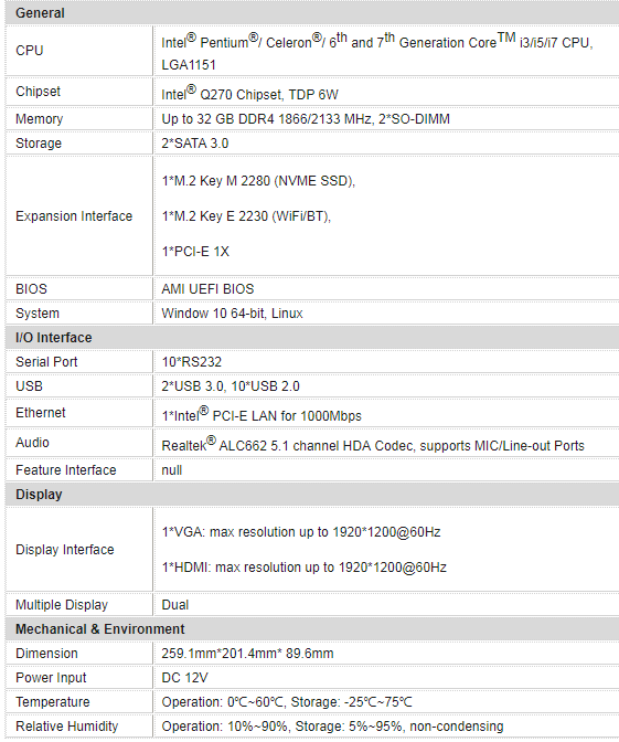 信步科技SKM-Q270嵌入式主板介绍