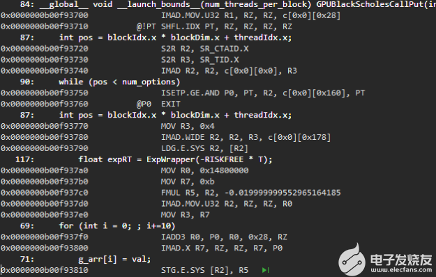 Source-enabled disassembled code view of the previous code example on CUDA 11.2.