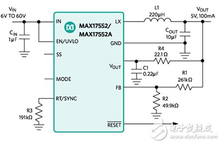 Maxim MAX17552A 的开关拓扑的示意图
