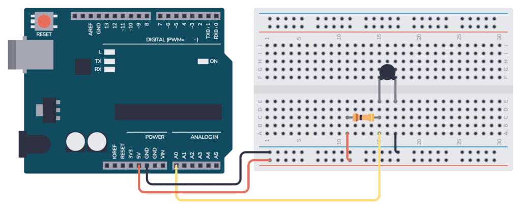 Arduino热敏电阻电路连接在面包板上