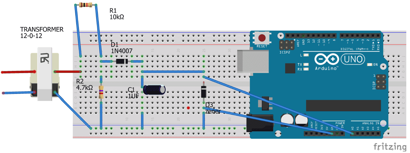 AC voltmeter using Arduino circuit diagram 使用Arduino电路图的交流电压表