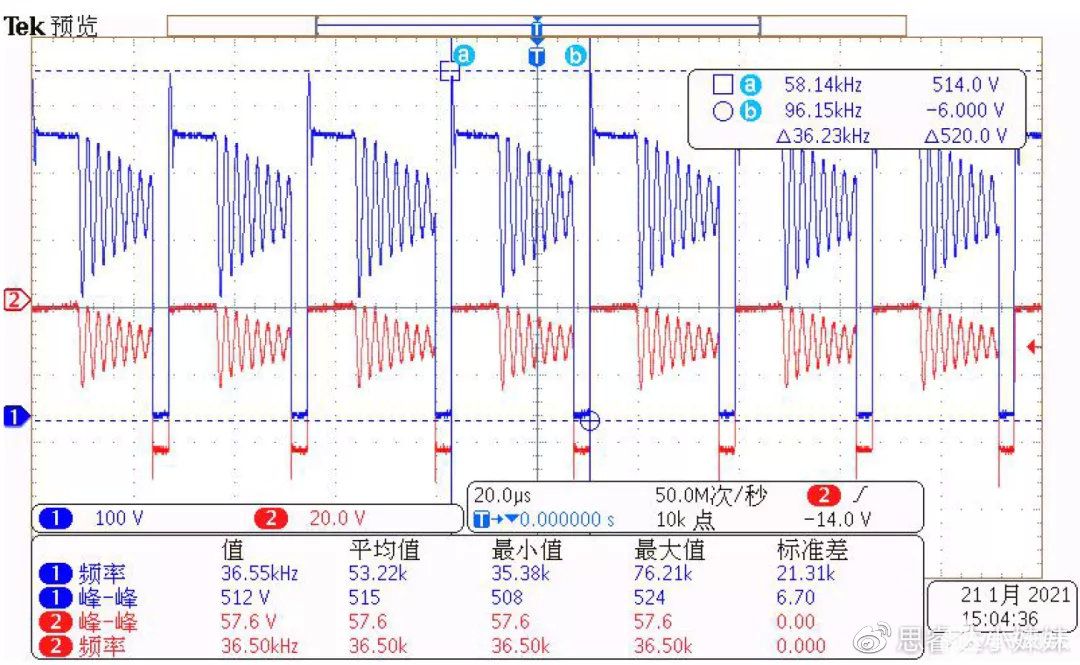 图片XX33AP 230V 12V1A CH1VDS CH2 肖特基波形
