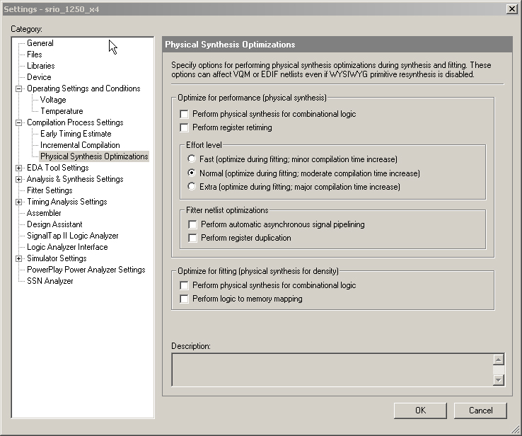 图2. Quartus II设计软件中的物理综合工具设置。
