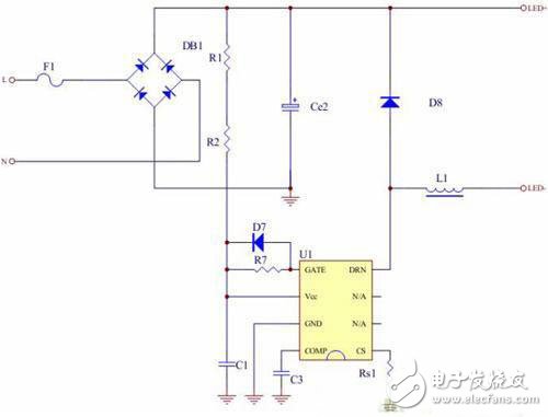 图2：全闭环非隔离降压恒流18WLED日光灯驱动电源示意图