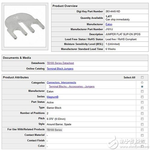 Digi-Key J101/J 跳线零件搜索页面图片