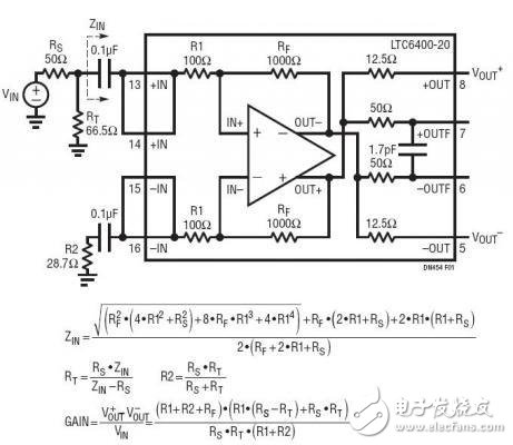  采用固定增益集成型电阻器实现至差分放大器的阻抗匹配