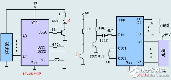 pt2262无线遥控电路图及电路分析