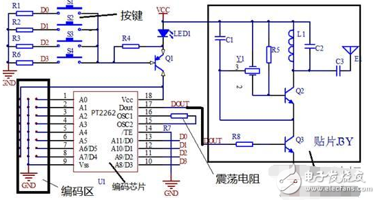 pt2262无线遥控电路图及电路分析