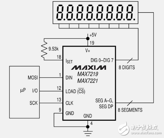 max7219驱动4个数码管连接图