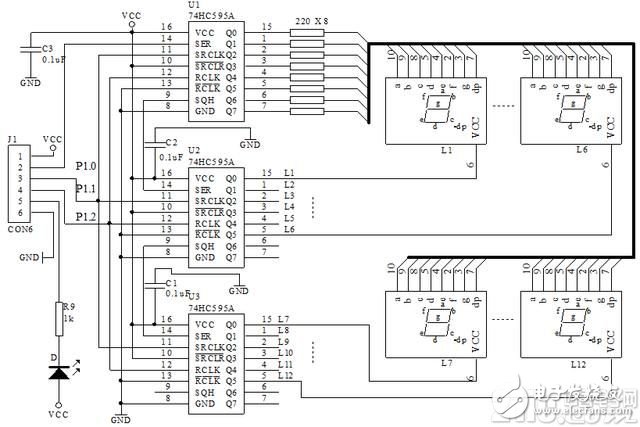 基于74HC595A实现多位LED串行显示电路设计