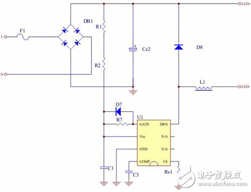 全闭环非隔离降压恒流18W LED日光灯驱动电源示意图