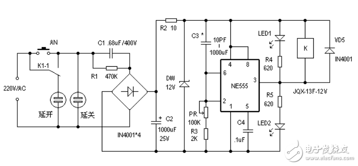 基于NE555开关电源插座电子设计图