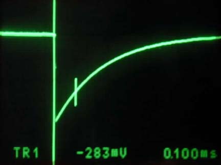 Figure 4. Pulse output; horizontal scale = 100µS/div, vertical scale = 1V/div, supply voltage = 4.5V, pulse width (30%) = 100µS.