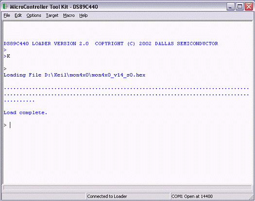 Figure 1. Loading the debug monitor using the microcontroller tool kit.