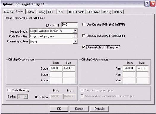 Figure 3. Target option settings for the DS89C430/440/450.