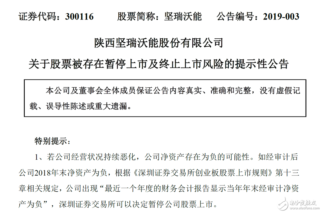 坚瑞沃能深陷债务危机或将被暂停上市