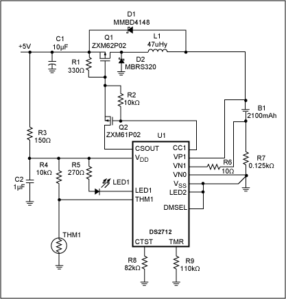 图7.示意图显示了从USB端口充电的单节NiMH。